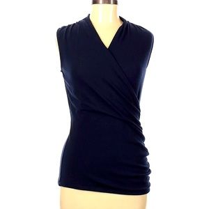 41Hawthorn Navy Blue Sleeveless Top, Ruching detail and deep v-neck